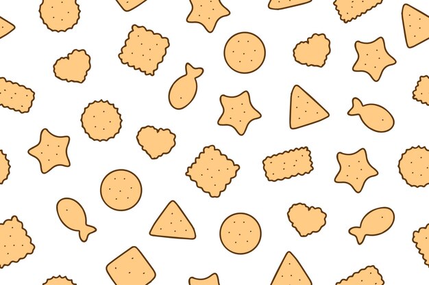 Seamless cracker pattern bakery pattern on white background Cookies of different shapes in doodle style Vector illustration for web design textile or wrapping paper Vector