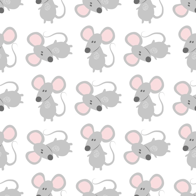 seamless cute mouse pattern with gray cartoon mice on white background playful and charming