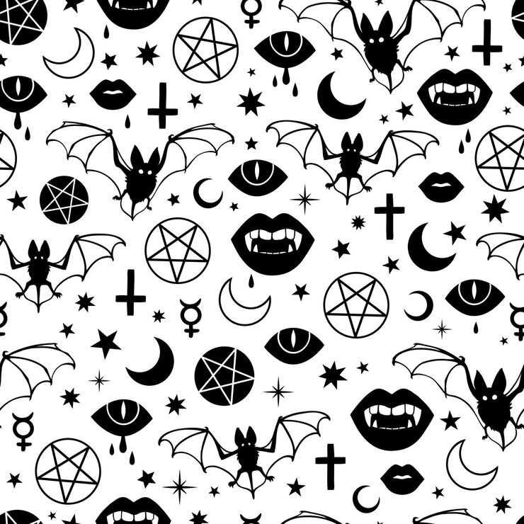 Vector seamless halloween pattern with vampire witchcraft elements