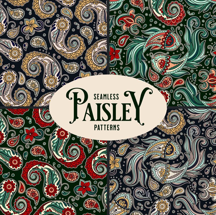 Seamless Paisley Pattern Collection With HandDrawn Ornamental Details And Koi Fish Elements