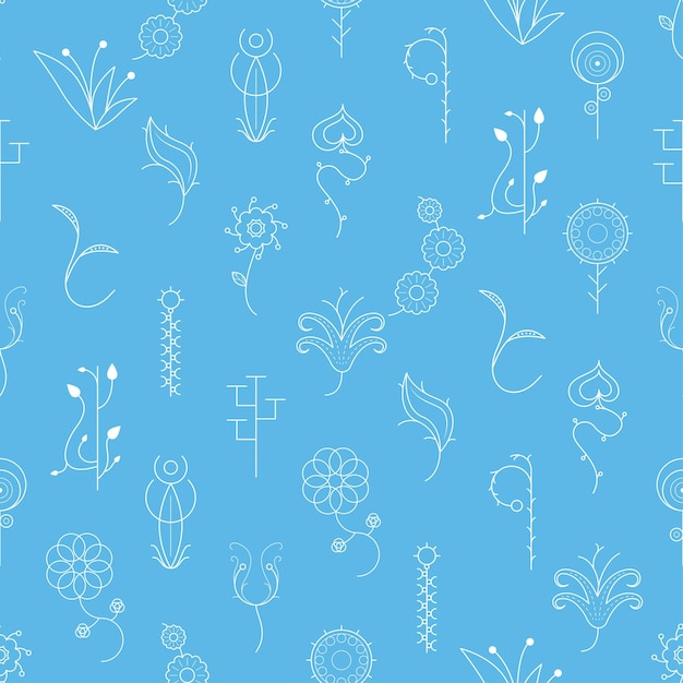 seamless pattern abstract elements different plant botanic vector design style background