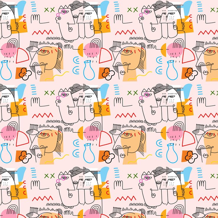 Vector seamless pattern abstract face portrait person geometric doodle line art vector illustration