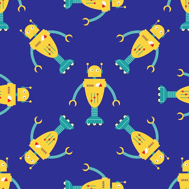 seamless pattern background with cartoon robots vector illustration
