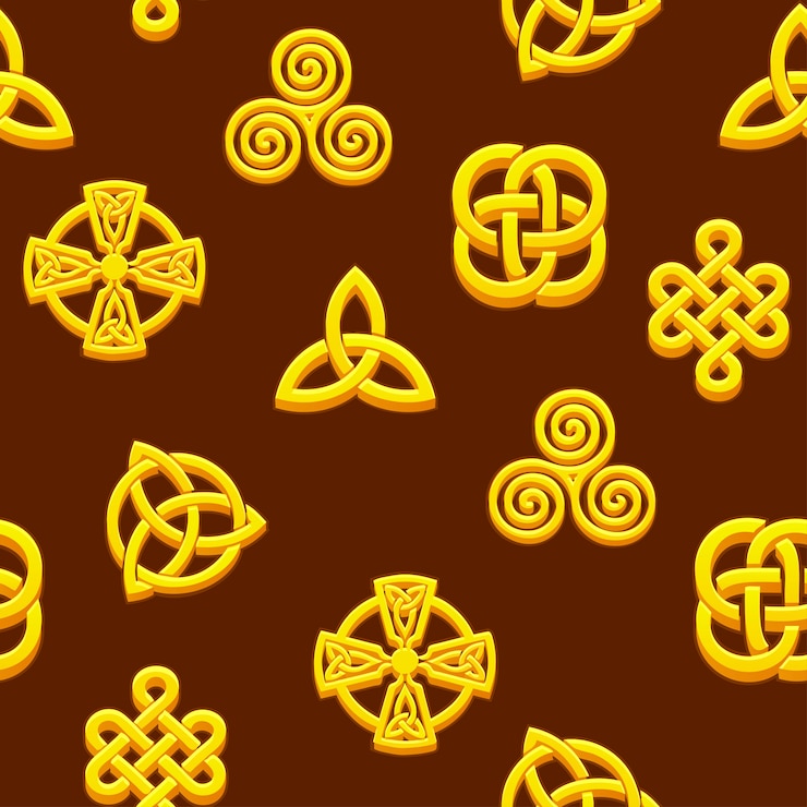 Vector seamless pattern celtic symbols. golden celtic icons