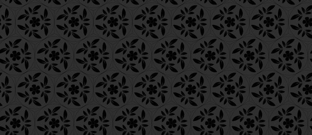 Seamless pattern floral ornamental decorative geometric shape black theme repeatable vector texture