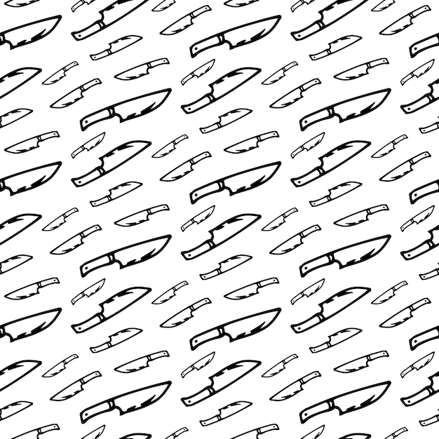 seamless pattern hand drawn knifes. doodle black sketch. sign symbol. decoration element. isolated on white background. flat design. vector illustration.