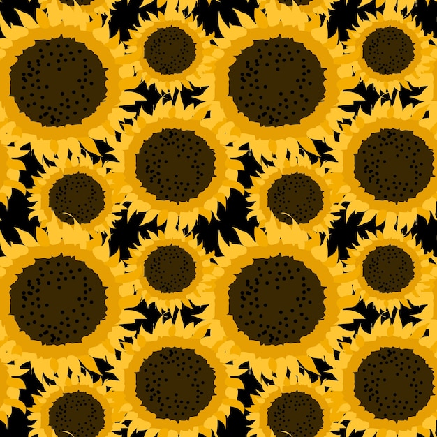seamless pattern large yellow sunflowers on a dark background print background wallpaper