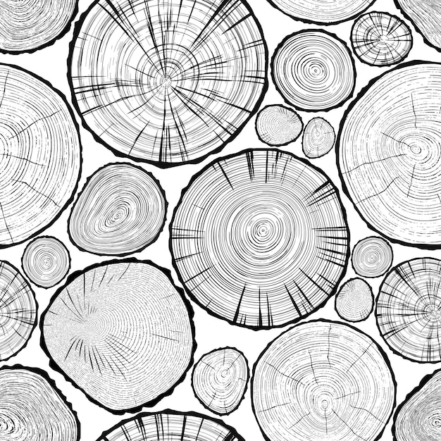 Seamless pattern log cut vector banner tree rings pattern shades of gray