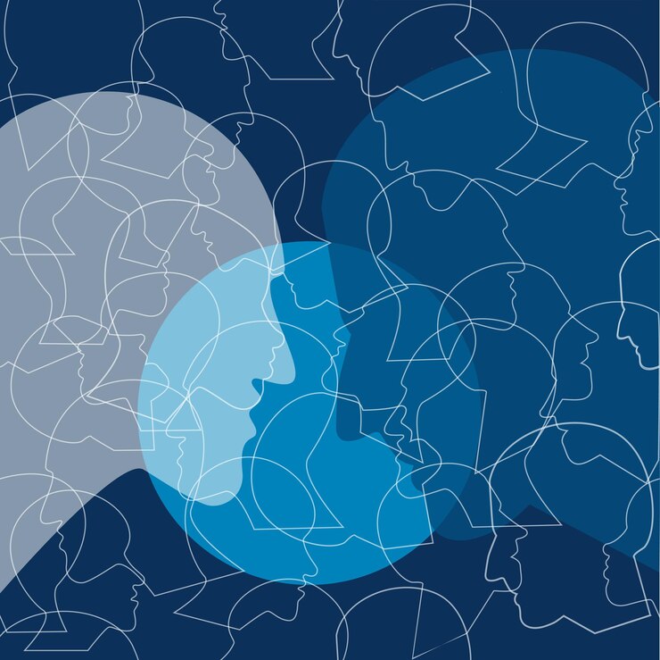 Vector seamless pattern of a crowd of many different people profile heads vector background