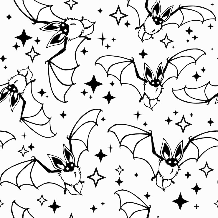 Vector seamless pattern of bats and stars