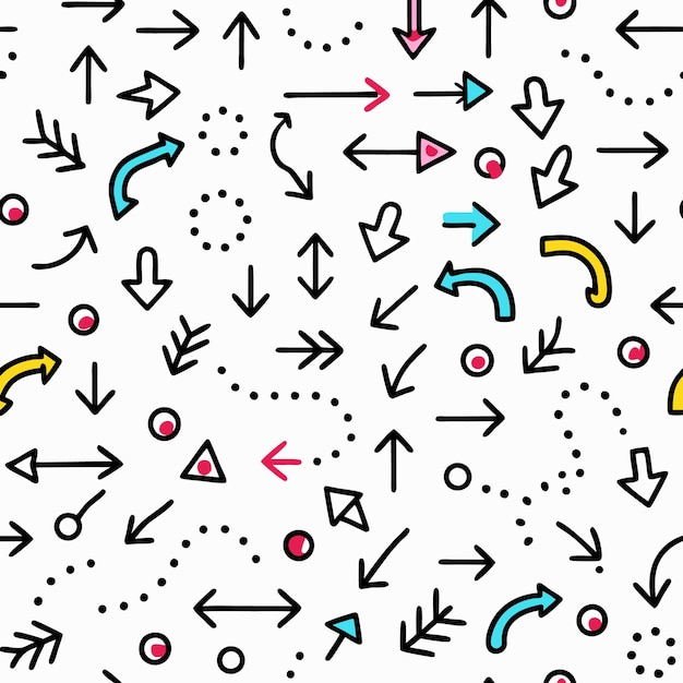 Seamless pattern of colorful arrows and dots