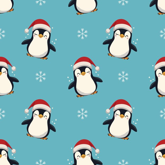 seamless pattern of cute santa penguin Christmas seamless pattern with penguin