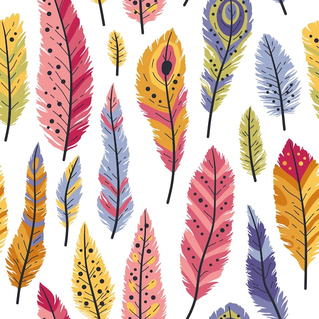 seamless pattern of decorative colored animals tribal feathers