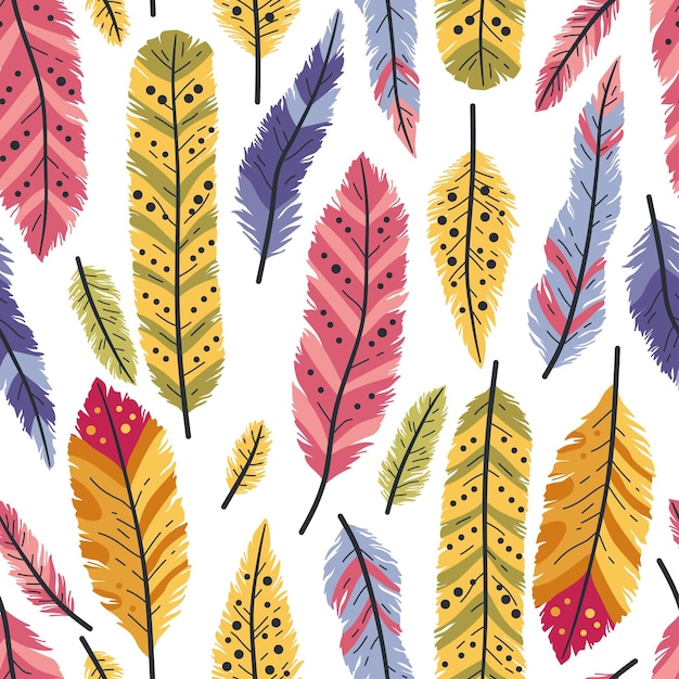 Seamless pattern of decorative colored animals tribal feathers