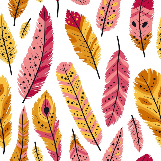Seamless pattern of decorative colored animals tribal feathers