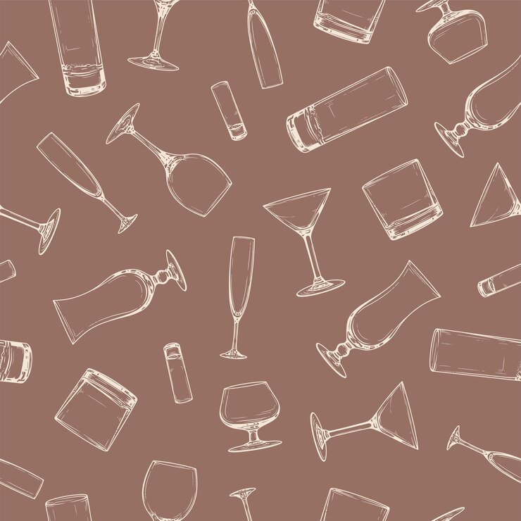 Vector seamless pattern of drinking glass type vector handdrawn illustration