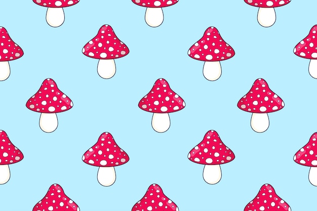 Seamless pattern of fly agarics Autumn print Forest mushrooms Vector illustration