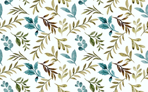 Seamless pattern of green leaves with watercolor