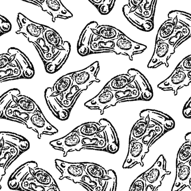 seamless pattern of slice pizza in hand drawing design