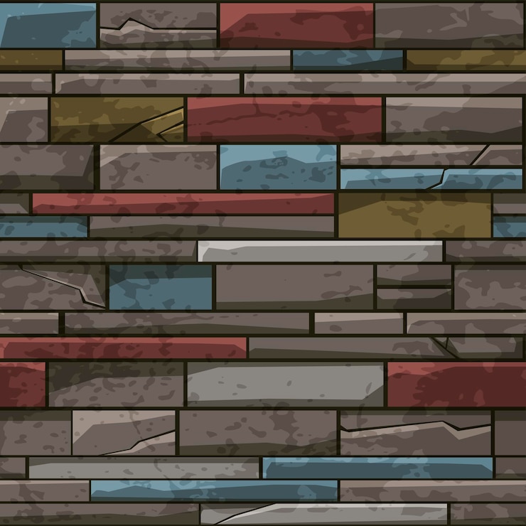 Vector seamless pattern of stone brick old wall, multicolored texture for wallpaper. 