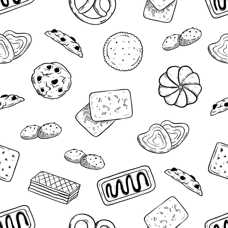 Vector seamless pattern of tasty biscuits with hand drawn or sketch style