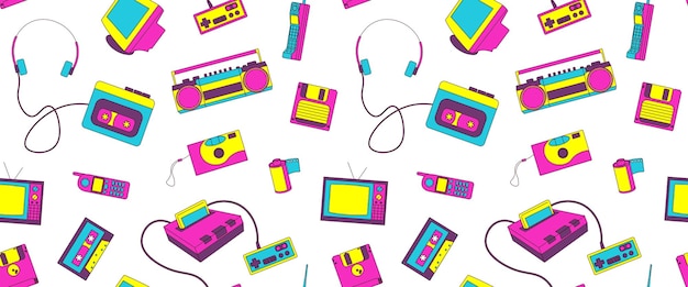 seamless pattern with 90s retro elements gadgets