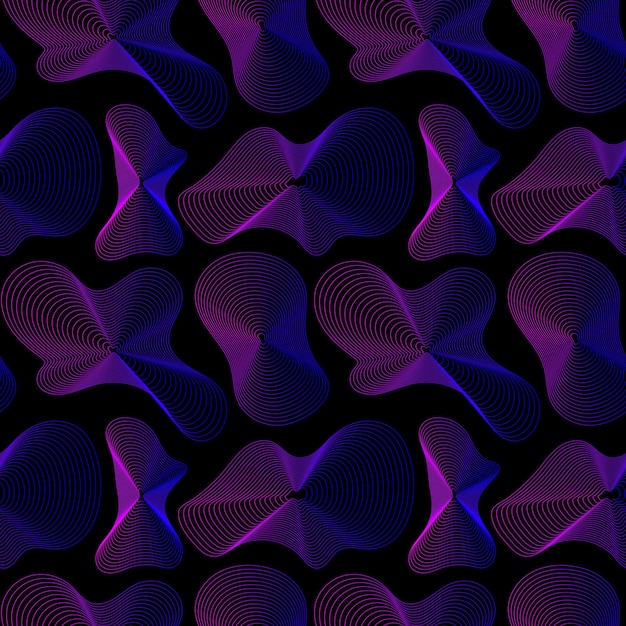 Seamless pattern with abstract neon gradient shapes of lines