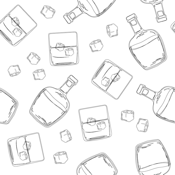 Vector seamless pattern with alcoholic cocktails sketch hand drawn drinks background for bar or restaurant menu