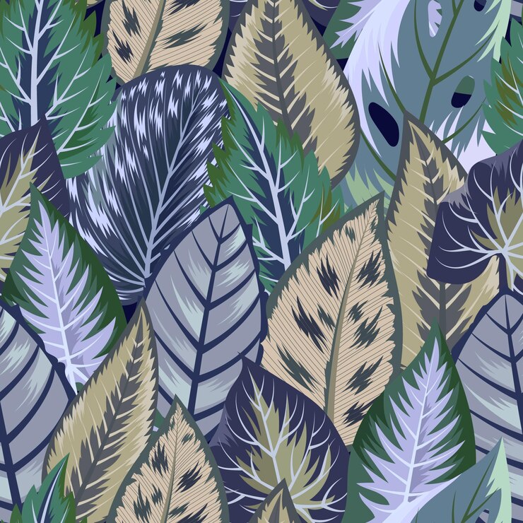 Vector seamless pattern with beautiful exotic tropical leaves