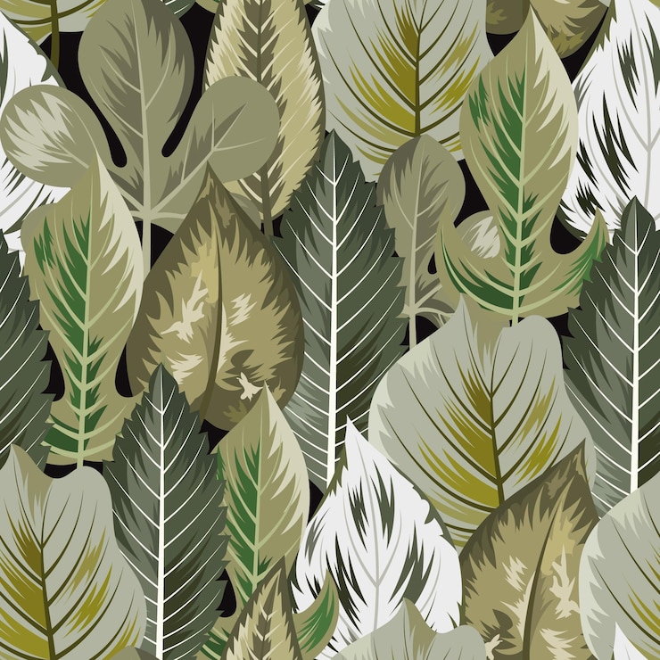 Vector seamless pattern with beautiful exotic tropical leaves