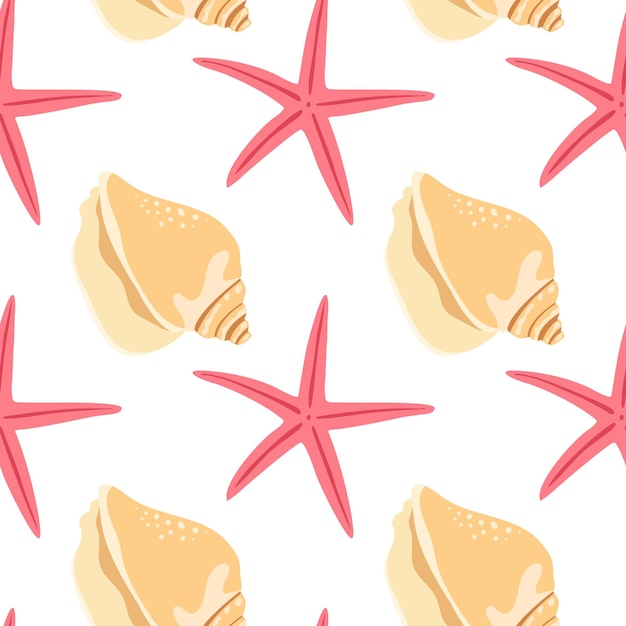 seamless pattern with blue seashell isolated on white background