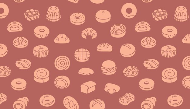 Seamless pattern with bread and pastries