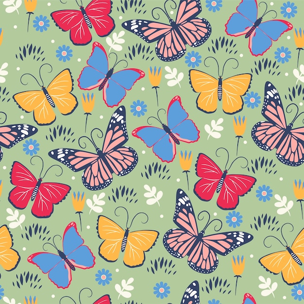Seamless pattern with butterflies and flowers.