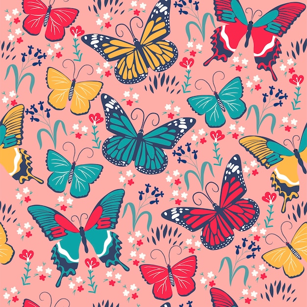 Seamless pattern with butterflies and flowers