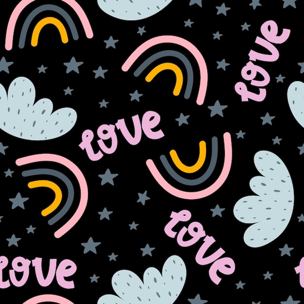Seamless pattern with cartoon rainbows