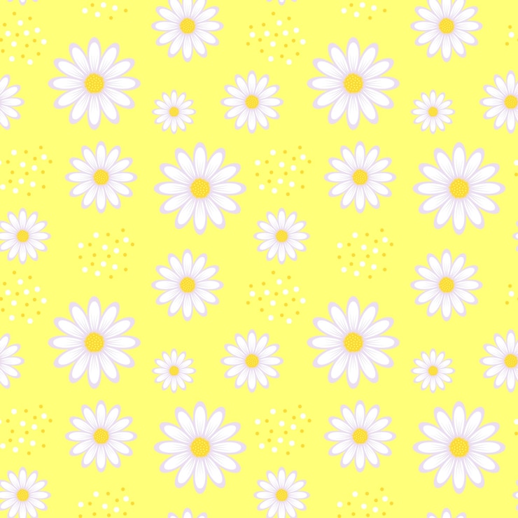 Seamless pattern with chamomile flowers on yellow background Daisy flowers floral ornament