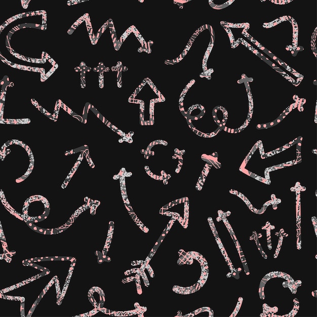 seamless pattern with colorful abstract illustrations of hand drawn arrows and direction pointers