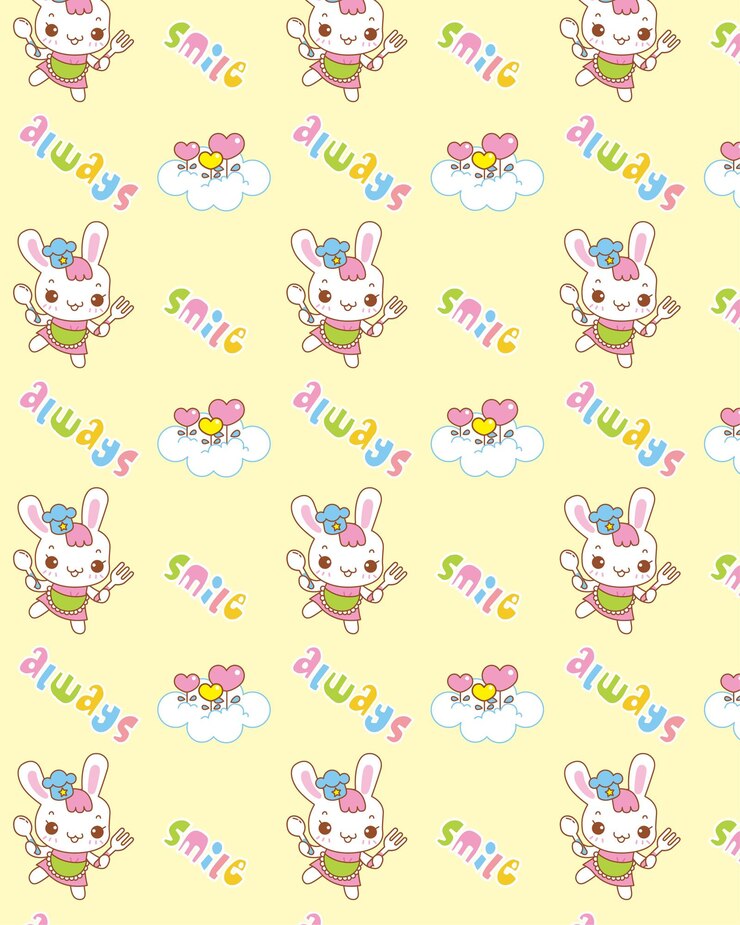 Vector seamless pattern with cute rabbits with hearts vector illustration with cute smile cartoon character