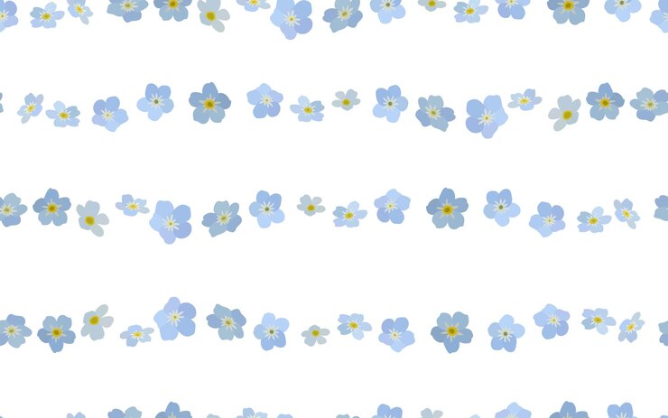 Seamless pattern with forgetmenots lines from myosotis flowers on a white background