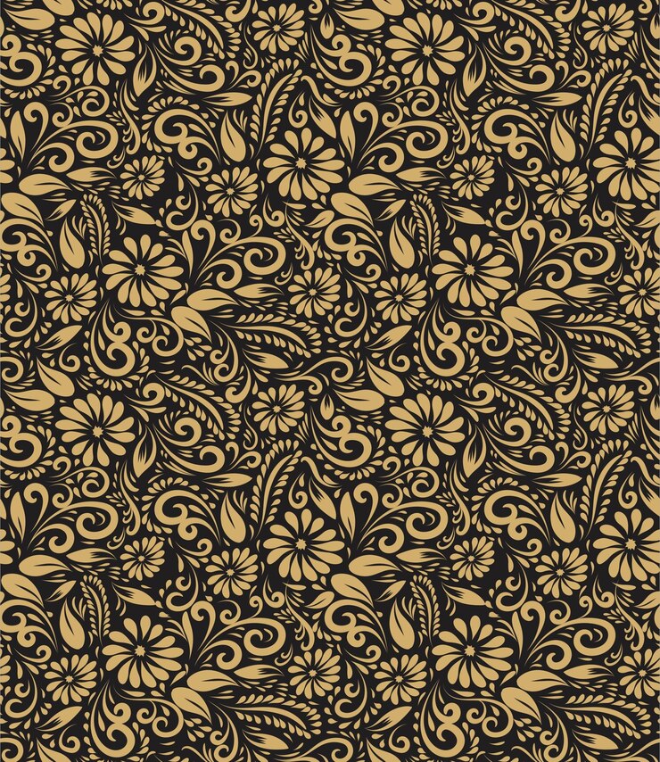 Vector seamless pattern with gold flowers on a black background.