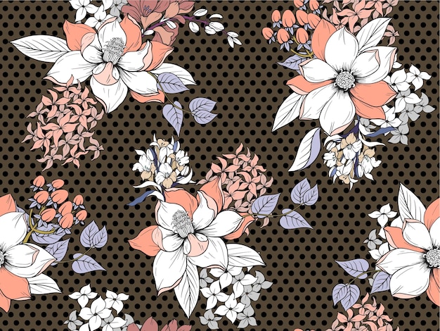 Seamless pattern with graphic flowers for textile design Vector