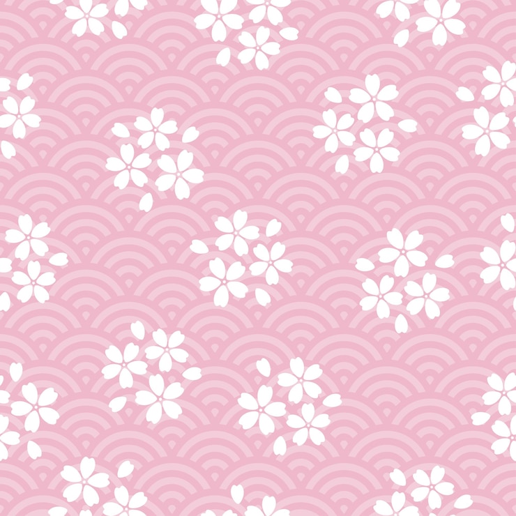 Seamless pattern with Japanese waves and sakura flowers Traditional print with cherry blossoms