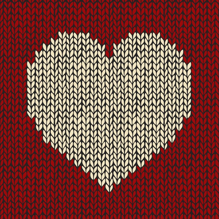 Vector seamless pattern with knitted heart