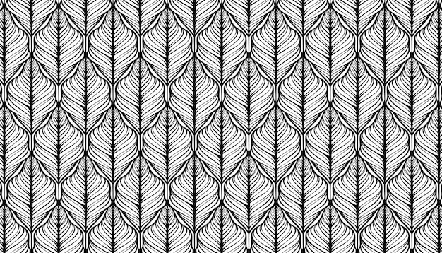 Seamless pattern with leaves Black and white vector background