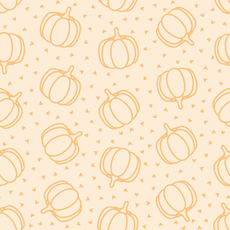 Vector seamless pattern with pumpkins and hearts