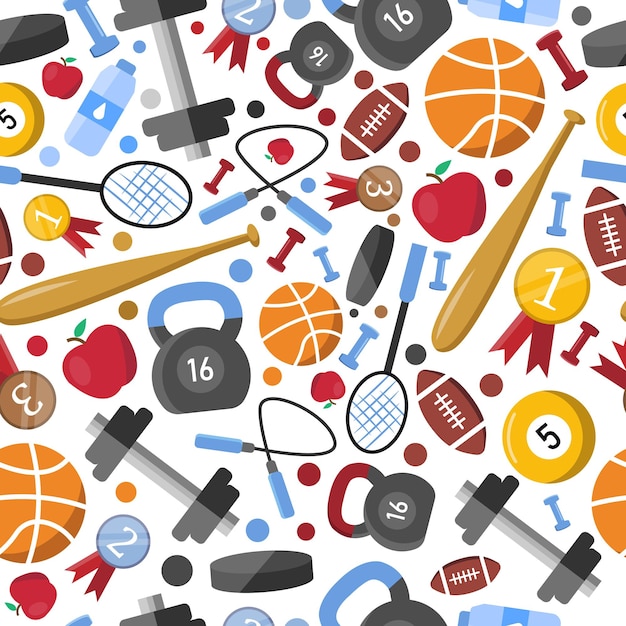 Seamless pattern with recreation activitysports itemsVector graphic
