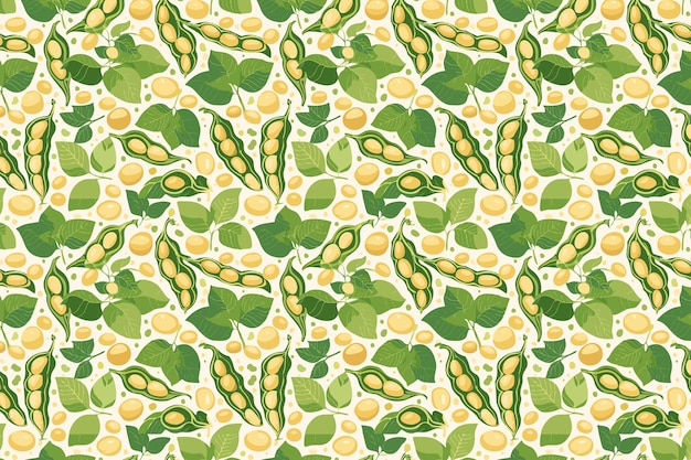 Seamless pattern with soya beans and leaves Vector illustration