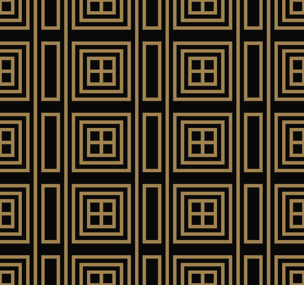 seamless pattern with squares black gold diagonal braided striped lines vector ornamental background futuristic vibrant design