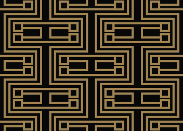 seamless pattern with squares black gold diagonal braided striped lines vector ornamental background futuristic vibrant design