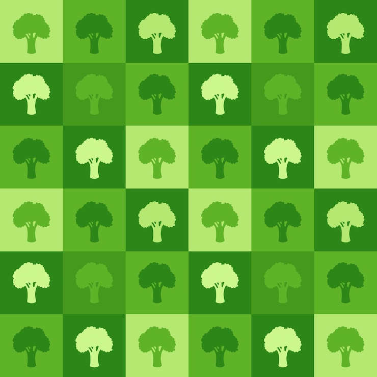 Vector seamless pattern with stylized broccoli in flat style vector illustration